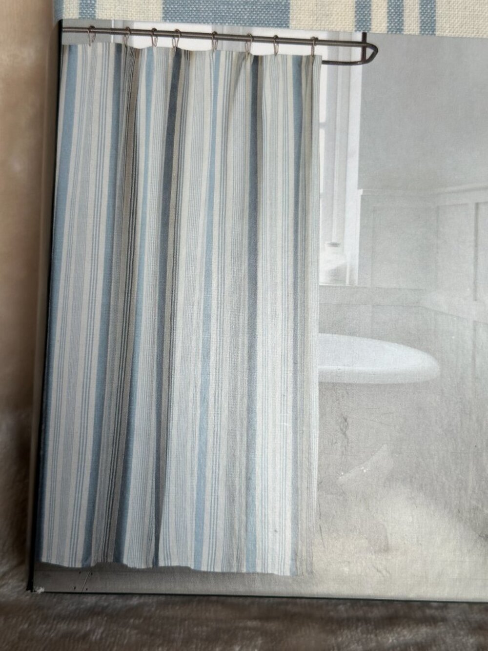 Bee & Willow Coastal Stripe Shower Curtain 100% Cotton 72"x72" Machine Washable - Picture 11 of 13